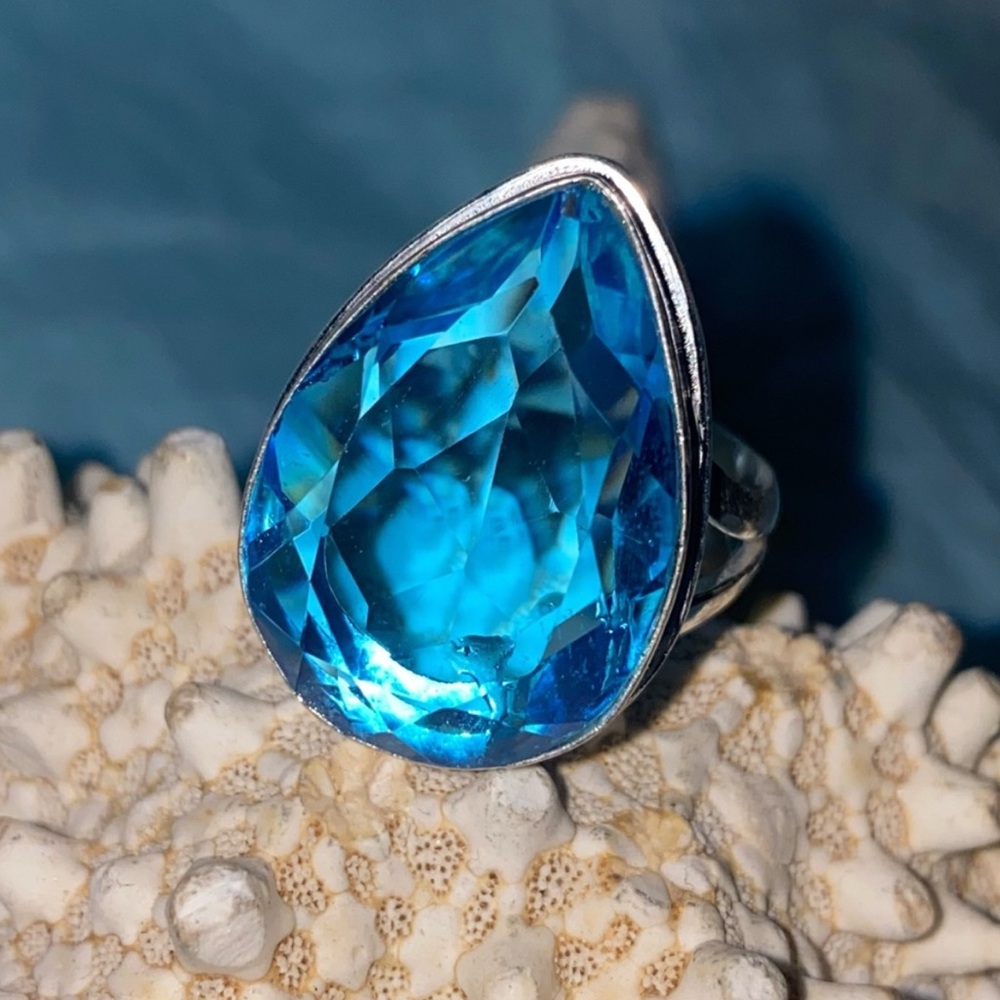 Sparkling Faceted Blue Tourmaline Statement Ring